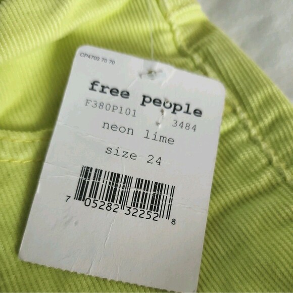 NWT ✿ FREE PEOPLE‎ Ladies 24 Low Rise Skinny Corduroy Pants Neon Lime School - Picture 9 of 12